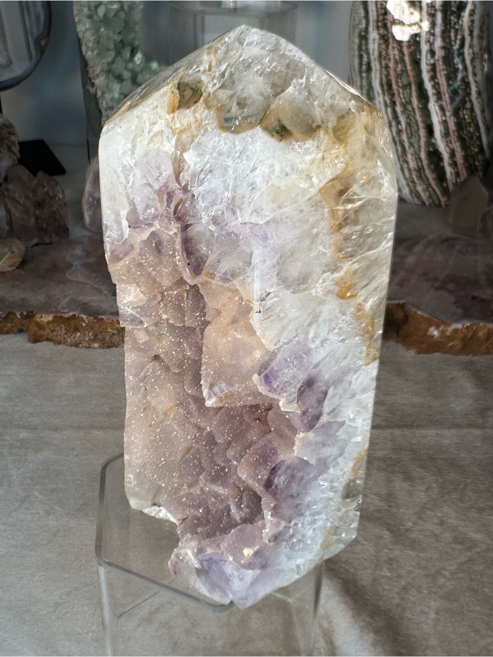 Sugar Druzy Amethyst Agate Tower – 6.5” Natural Crystal Tower | Druzy Sparkle | - Picture 13 of 15